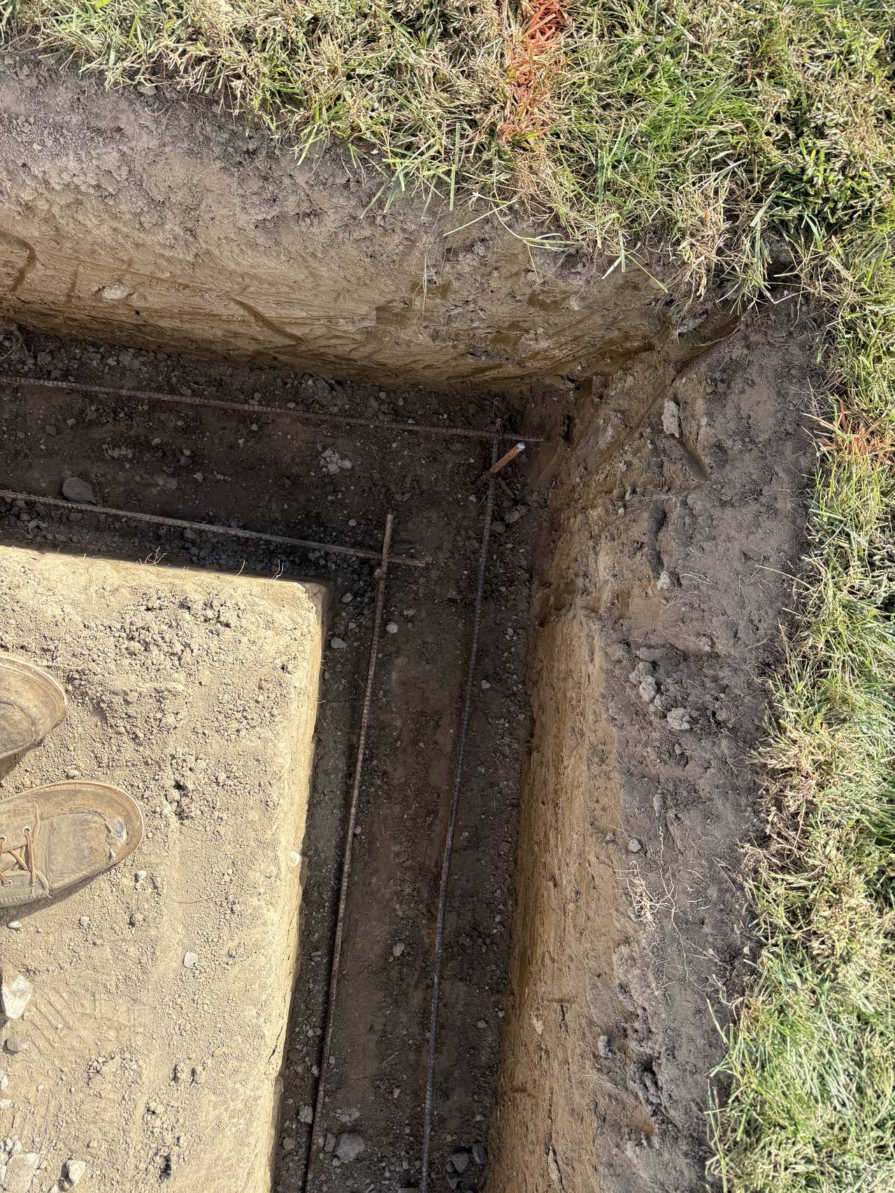 Close-up of footer rebar reinforcement