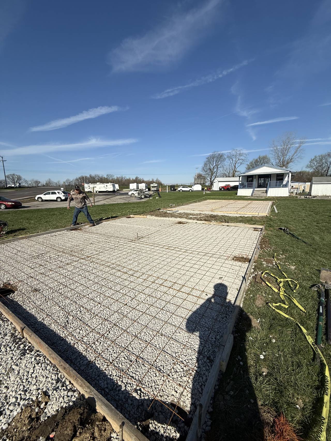 Rebar-reinforced concrete slabs at a mobile home community